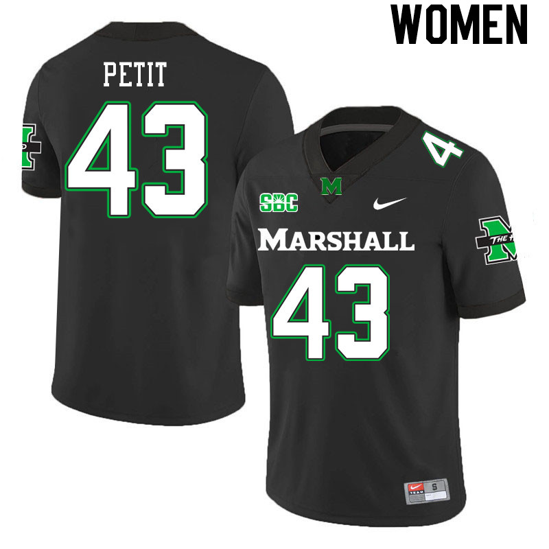 Women #43 Will Petit Marshall Thundering Herd SBC Conference College Football Jerseys Stitched-Black